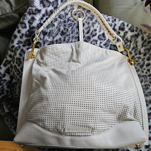 BCBGMaxAzria Cream Buttery Soft Perforated Leather Shoulder Bag, Gold Hardware - Picture 7 of 16